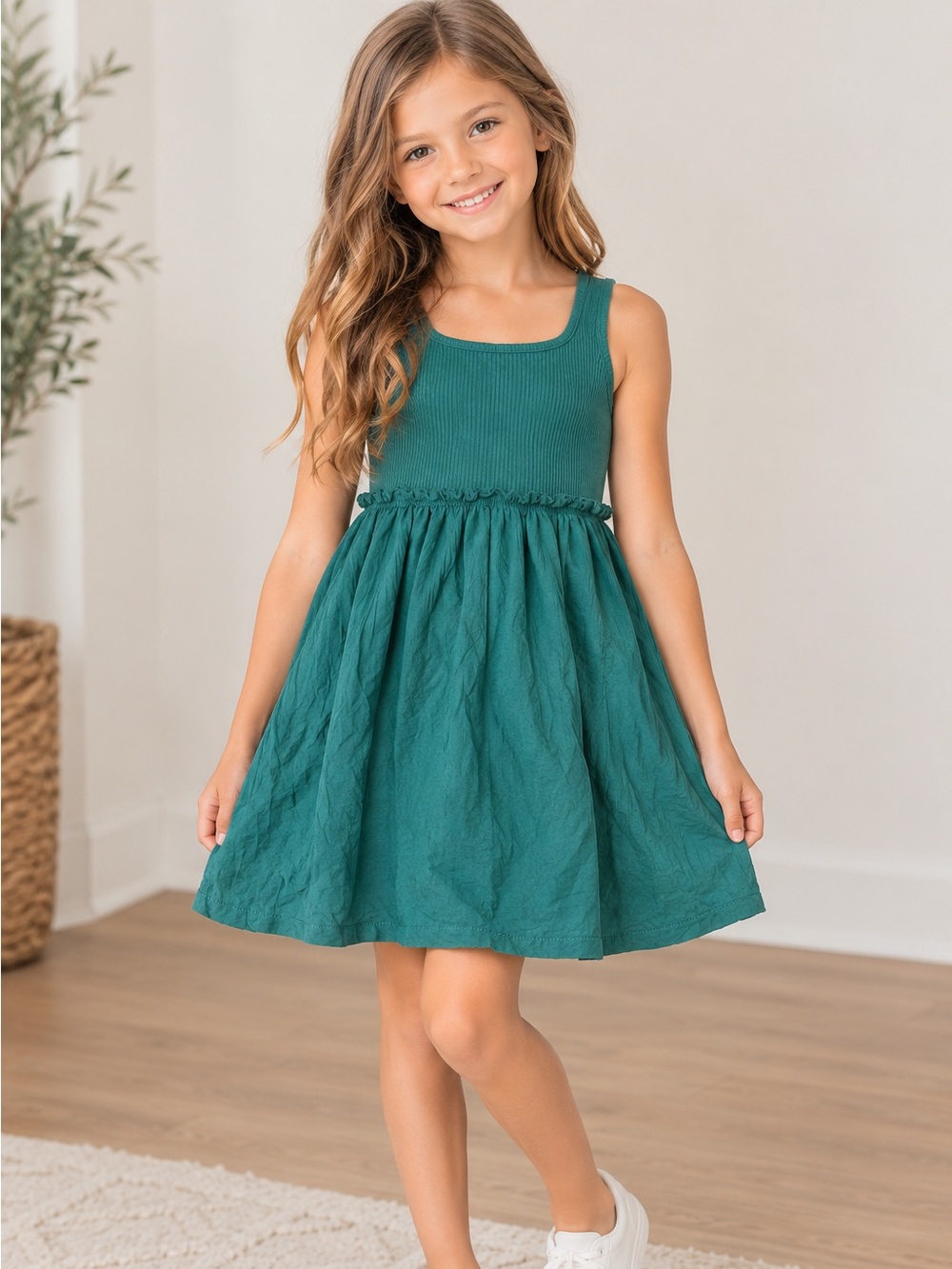 Old Navy Girls' Teal Ribbed Bodice Twirl Dress